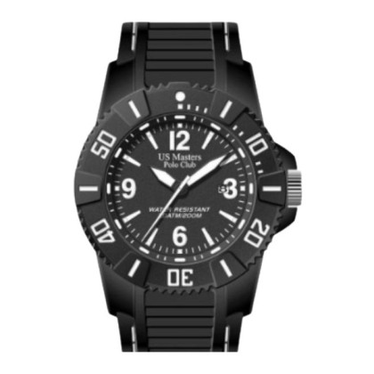 U.S Master Polo Club USM-DK07-BK-BK-WE Black Silicone Strap Men Watch